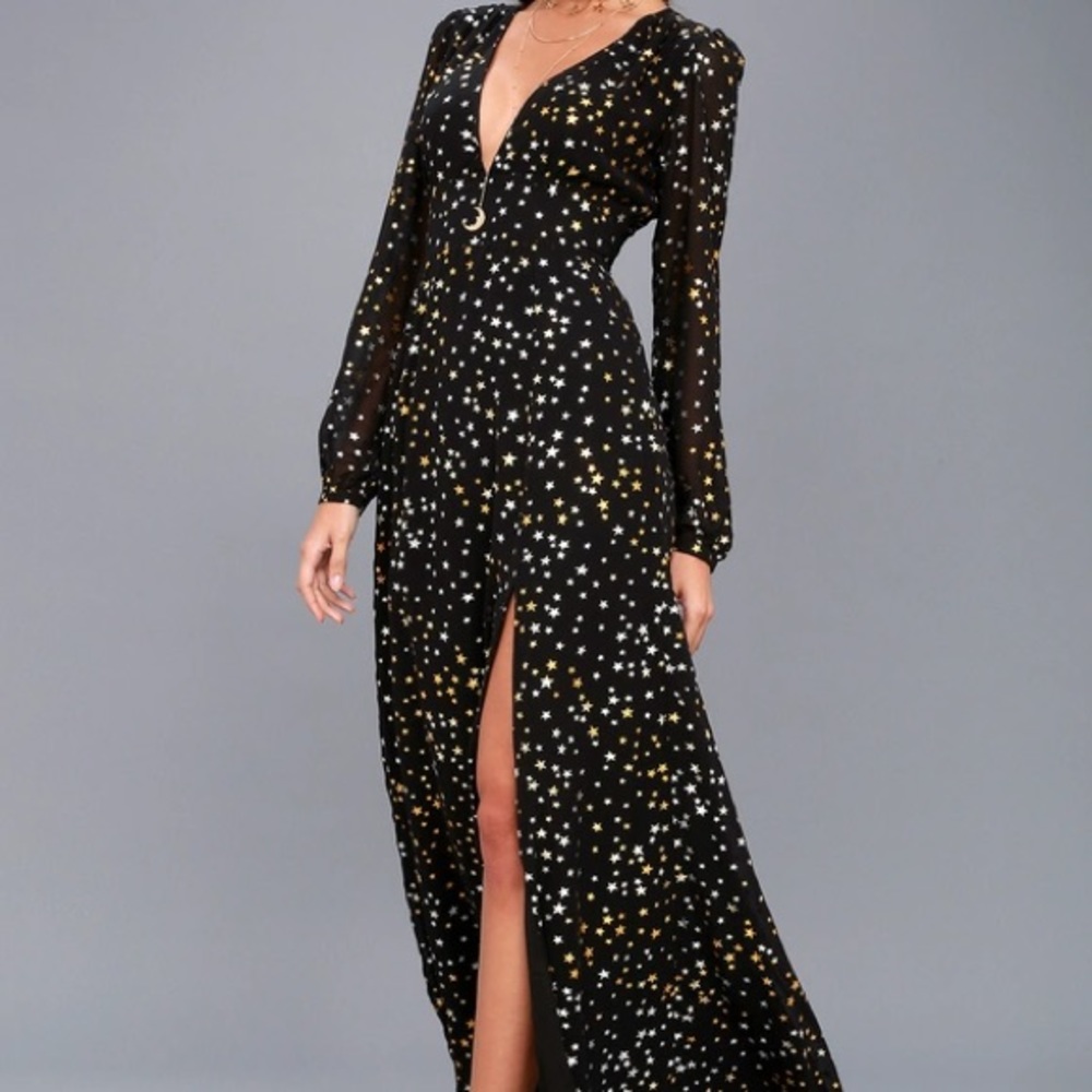 Lulus black star maxi dress evening gown xs